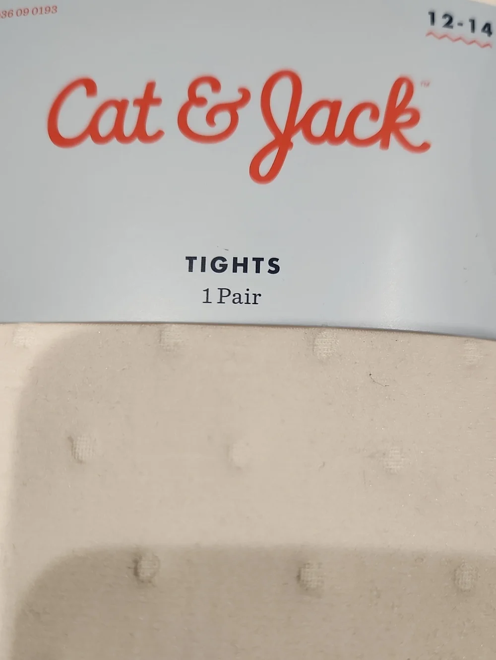 NWT Cat & Jack Girls Sz 12-14 White w/dots Footed Tights